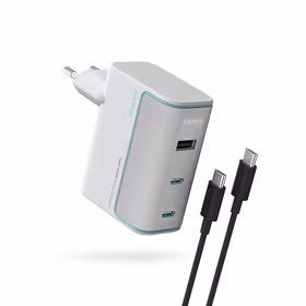 "Cuktech" AD1003EU 100W GaN 2x USB-C + USB-A sieninis įkroviklis su kabeliu - baltas