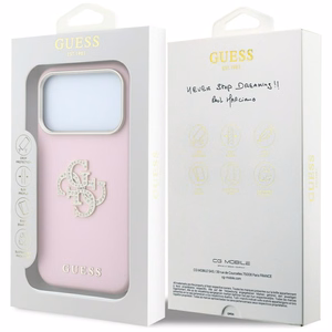 Guess Smooth & Big Strass Logo dėklas iPhone 18 Pro Max / 17 Pro Max – rožinis