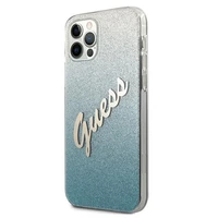 Guess GUHCP12MPCUGLSBL iPhone 12/12 Pro 6.1" mėlynas kietasis dėklas Glitter Gradient Script
