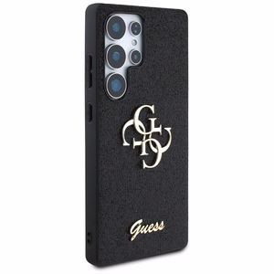 Guess blizgus didelis 4G metalinio logotipo dėklas telefonui Samsung Galaxy S25 Ultra juodas
