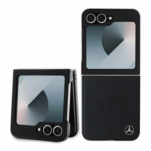 Mercedes Leather Wood Imitation MagSafe dėklas telefonui Samsung Galaxy Z Flip 6 - juodas