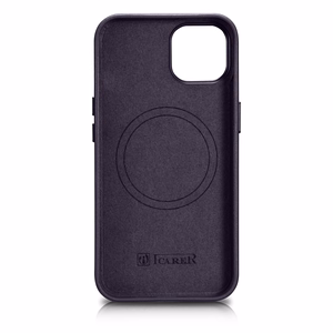 Чехол iCarer Leather из натуральной кожи для iPhone 14 Plus тёмно-фиолетовый (совместим с MagSafe)