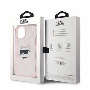 Karl Lagerfeld IML Choupette galvos ir monogramos dėklas iPhone 14 / 15 / 13 - rožinė