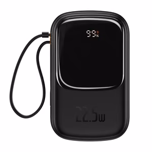 Baseus Qpow Pro 20000mAh išorinė baterija, USB + USB-C, PD 22,5W, su USB-C laidu (PPQD060301), juoda