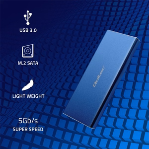 Qoltec 51832 dėklas | M.2 SSD | SATA | NGFF | USB 3.0 | Super speed 5Gb/s | 2TB | mėlynas