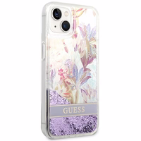 Guess GUHCP14MLFLSU iPhone 14 Plus 6.7 "violetinis/violetinis kietas dėklas Flower Liquid Glitter