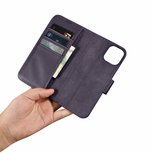 iCarer Piniginės dėklas 2in1 viršelis iPhone 14 Plus Anti-RFID odinis atverčiamas dėklas tamsiai violetinis (WMI14220727-DP)