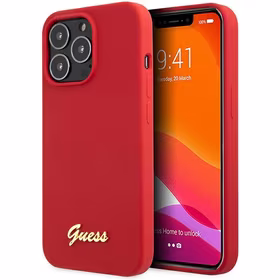 Dėklas Guess GUHCP13XLSLMGRE iPhone 13 Pro Max 6.7" raudona/bordo kietas dėklas Silikoninis Vintage Auksinis Logotipas