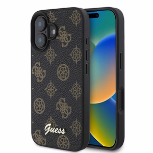 Dėklas telefonui Guess Peonijos šriftas MagSafe iPhone 16 Plus - juodas