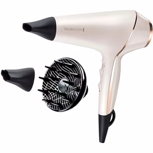 Remington ProLuxe AC9140 – joninis plaukų džiovintuvas, 2400 W, 3 temperatūros režimai, difuzorius, baltas, auksinis ir juodas