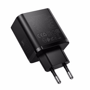 telefono įkroviklis Hoco 2x USB C + USB A QC3.0 PD 3A 65W N75 juodas