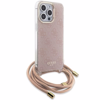 Guess Crossbody Cord 4G Print dėklas telefonui iPhone 15 Pro – rožinis