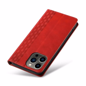 Magnetinis dirželio dėklas telefonui iPhone 14 Pro Max su atverčiamu dangteliu, mini pinigine, stovu ir dirželiu, raudona