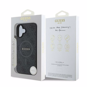 Guess 4G žiedas klasikinis logotipas magnetinis dėklas iPhone 16 Plus - juodas