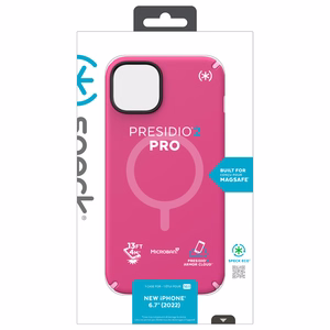 Чехол Speck Presidio2 Pro + MagSafe для iPhone 15 Plus / 14 Plus, с антимикробной защитой Microban, цветовая комбинация «Digital Pink / Blossom Pink / White»