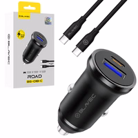 Blavec Automobilinis įkroviklis BS-01B-C Road - USB + Type C - QC 3.0 18W PD 20W su Type C to Type C cable (CCBS01BCR-UCB) juodas