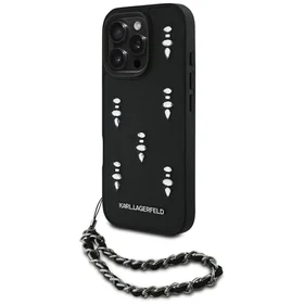 Karl Lagerfeld Saffiano Crystals su grandine dėklas telefonui iPhone 16 Pro - juodas
