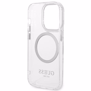 Guess GUHMP14XHTRMS iPhone 14 Pro Max 6.7" sidabrinis/sidabrinis kietas dėklas Metalinis kontūras Magnetinis