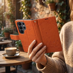Atverčiamas dėklas skirtas Samsung A27 Mezzo Book katės rudas