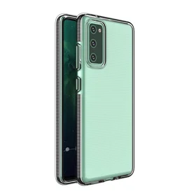Dėklas telefonui Spring Case – skaidrus TPU gelio dėklas su spalvingu rėmeliu, skirtas Samsung Galaxy A02s EU – juodas