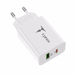 SIENINIS ĮKROVIKLIS T-PHOX SPEEDY USB-C 20W + USB 18W QC 3.0 BALTAS