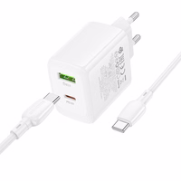 Borofone sieninis įkroviklis BN30 Cargador GaN - USB + Type C - QC 3.0 PD 45W su Type C į Type C kabeliu baltas