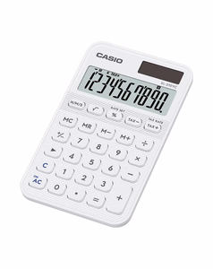 Skaičiuotuvas Casio SL-310YC-WE su baterijomis ir saulės energija, baltas