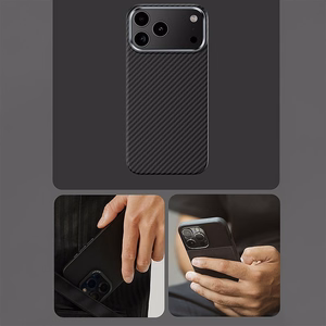 Juodas „Benks Magnetic Armor Air 600D“ kevlaro dėklas su metaliniu rėmeliu (C.K.FL.AP.BK.A072), skirtas iPhone 18 Pro / iPhone 17 Pro
