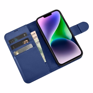 iCarer Piniginės dėklas 2in1 viršelis iPhone 14 Plus Anti-RFID odinis atverčiamas dėklas mėlynas (WMI14220727-BU)