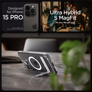 Spigen Ultra Hybrid S Magnetinis dėklas telefonui su stovu iPhone 15 Pro - Skaidrus