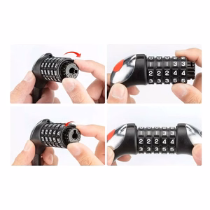 Rockbros RKS531 dviračio spyna su 5 skaitmenų kodu, plieniniu lynu, 180 cm, su LED apšvietimu - juoda