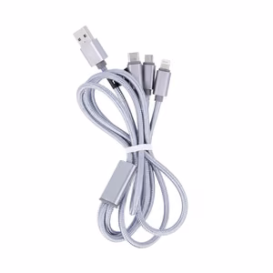 Maxlife 3in1 кабель USB - Lightning + USB-C + microUSB 1,0 м 2,1A серый нейлон