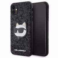 Karl Lagerfeld KLHCN61G2CPK iPhone 11 / Xr 6.1" juodas kietas dėklas Blizgučiai Choupette Emblema