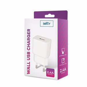 Setty įkroviklis 1x USB 2,4A baltas