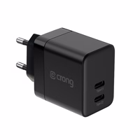 Crong Ultra Compact GaN - 2x USB-C 35W PD 3.0 tinklo įkroviklis with PPS (juodas)