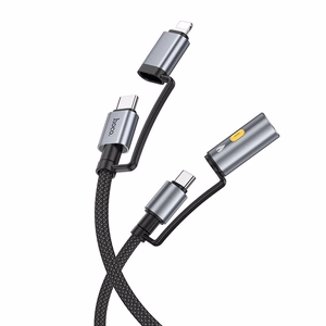 Laidas All-in-one USB C / Lightning į USB C / Automobilinė cigarečių degiklė Hoco PD 3A 60W 1,2 m U138 pilkas