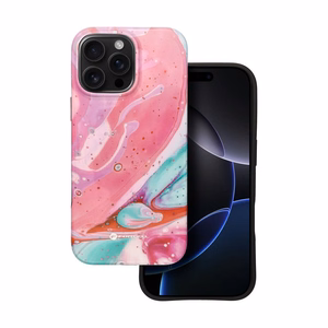 FORCELL F-PROTECT Mirage karinio standarto dėklas, suderinamas su MagSafe, skirtas IPHONE 16 PRO MAX, rožinis marmuras