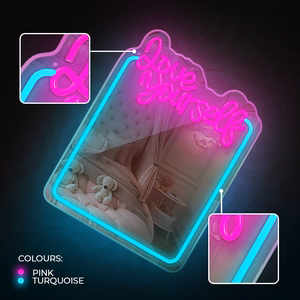 Neon MIRROR LED LOVE YOURSELF turkio rožinis FMNE01 Forever Light