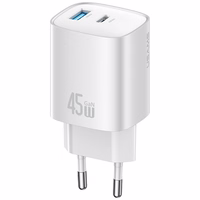 Tinklo įkroviklis USAMS CC290 T66 45W GaN 1xUSB-A 1xUSB-C sidabrinis