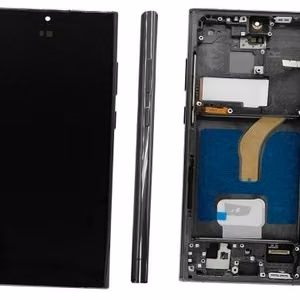 LCD ekranas Samsung S908 S22 Ultra su lietimo ekranu ir rėmeliu juodas OLED (tikras dydis)