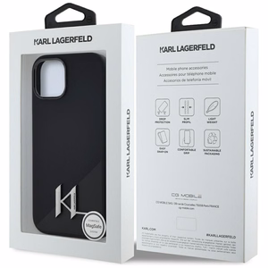 Karl Lagerfeld Silikoninis Shadow Metal Initial Magnetinis dėklas telefonui iPhone 15 juodas