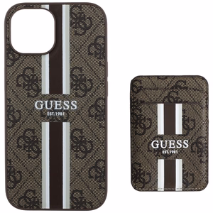 Guess 4G Stripes dėklas su Magnetinė pinigine iPhone 15 - rudas
