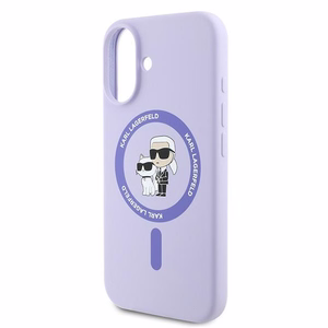 Karl Lagerfeld Silikoninis Karl&Choupette žiedas Magnetinis iPhone 16 dėklas - violetinis