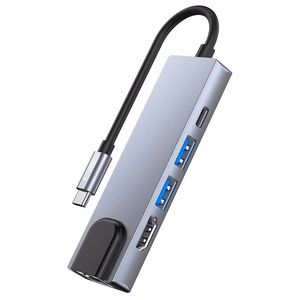 HUB Tech-Protect V3 5in1 USB-C - USB-A 3.0 / USB-A 2.0 / USB-C / HDMI / RJ45 - pilkas