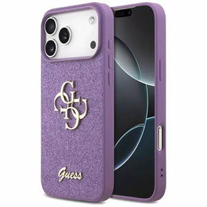 Guess Fiksuotas Blizgus Didelis 4G dėklas telefonui iPhone 17 Pro Max - violetinė