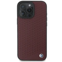 BMW Sign Leather Diamond Metal Logo MagSafe dėklas iPhone 16 Pro Max - raudonas