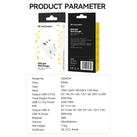 Wozinsky CGWCW 65W GaN sieninis įkroviklis USB-A / 2 x USB-C - baltas