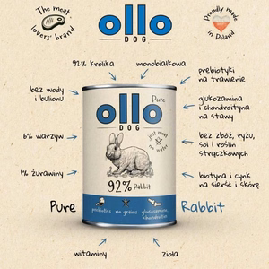 OLLO Pure Rabbit - drėgnas ėdalas šunims - 400g