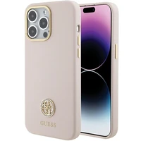 Guess Silikoninis Logo Strass 4G Dėklas telefonui iPhone 15 Pro Max - rožinis