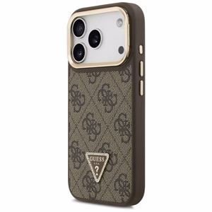 Guess 4G PU trikampio logotipo ir stovo kameros magnetinis dėklas telefonui iPhone 17 Pro - rudas